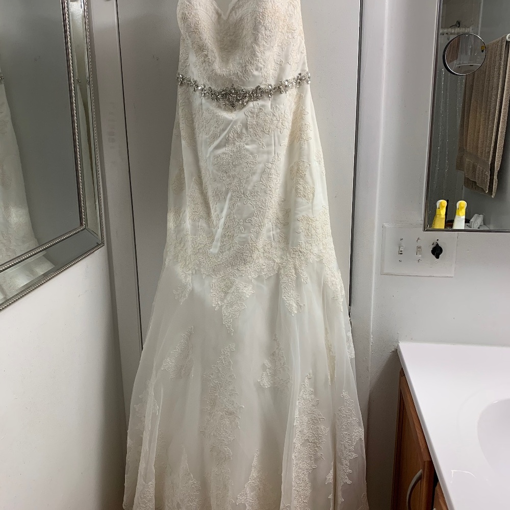 Strapless Wedding Gown with Lace Overlay
